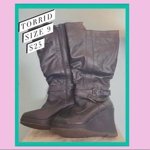 Wide Calf Black Wedge Boots